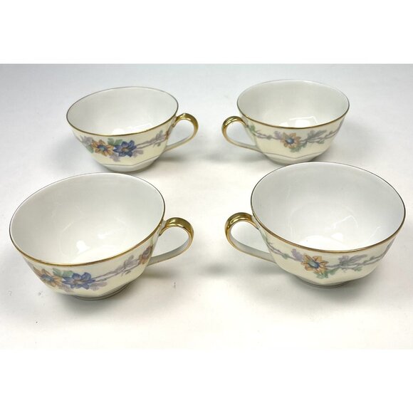 4x Theodore Haviland Limoges 1925-36 Miami Ivory Floral Porcelain TEACUP SAUCER - Picture 5 of 8
